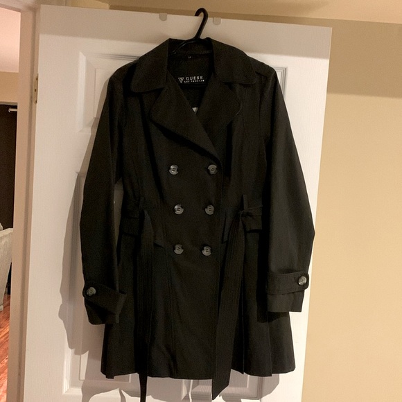 Ladies Guess size Large black trench coat - Picture 1 of 12
